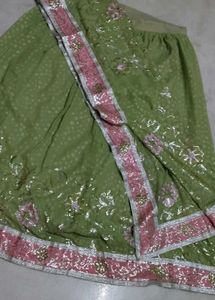 Elegant Green Sequins lehenga with Pink Border