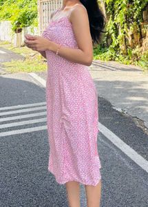 Pretty pink floral side cut dress
