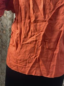 Orange Linen Blend Button-Up Top