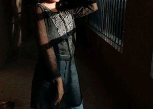 Black Grey Lace Neck Kurta