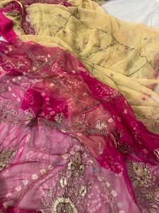 Beautiful Embroidered  bandhani Saree