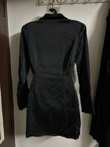 Chic Black Satin Wrap Dress