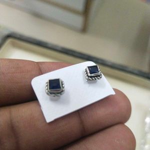 92.5 Square Blue cut stone Stud Earrings