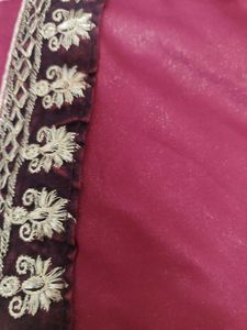 Elegant Maroon Saree with Gold Embroidery