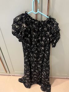 Black Floral Off-Shoulder Smocked Dress