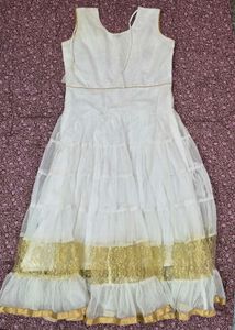 Elegant White &amp; Gold Embroidered Gown