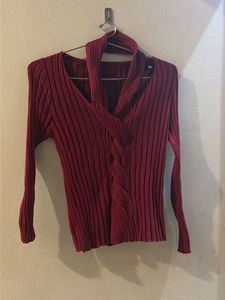 Chic Ribbed Maroon Long Sleeve Top