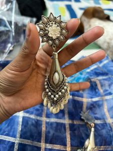 Oxidized Jhumka Earrings with Pearls