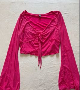 Hot Pink Tie-Front Bell Sleeve Top