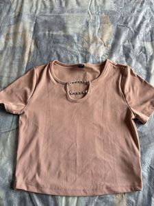 Ribbed Keyhole neck peachish pink crop top