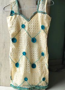 Chic Beige Kurti with Teal Accents