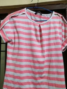 Women's Pink &amp; White Striped Casual Cotton Top