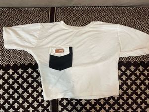 White Cropped Tee with Black Pocket