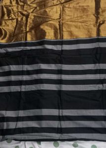 Elegant Gold & Black Striped Saree