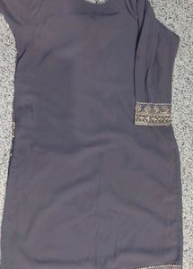 Elegant Grey Kurta Set with Gold Embroidery