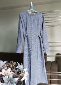 Gingham Midi Dress with Tie Waist