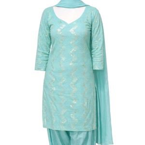 Elegant Turquoise Embroidered Suit(boutique stitch