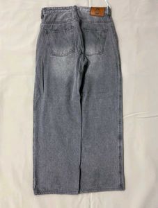 Gray Wide Leg Denim Jeans