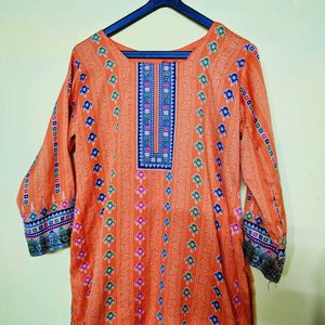 Vibrant Orange Printed Kurta