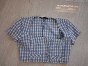 Blue Gingham Crop Top