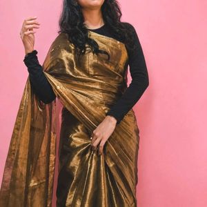 ✨ Premium Bronze Tissue Silk Saree | Gold