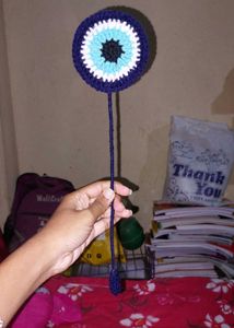 Crocheted Evil Eye scooty charm