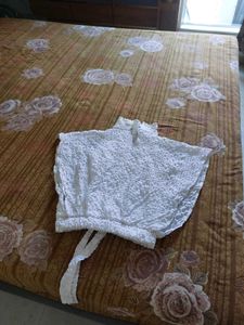 White Textured Cropped Top with Tie