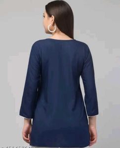 Embroidered Navy Blue Short Kurti For Women