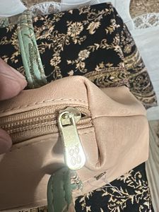 Stylish Beige Tote Bag with Green Accents