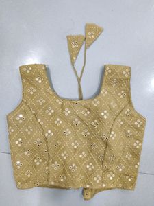 Tan Traditional Mirror Work Blouse