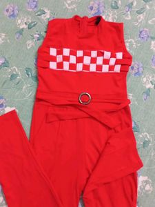Chic Red Jumpsuit with Belt