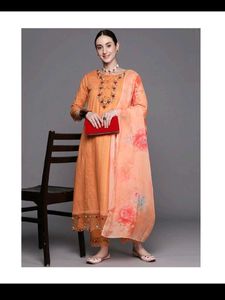 Elegant Orange Embroidered Kurta Set