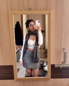 Stylish Grey Textured Mini Skirt
