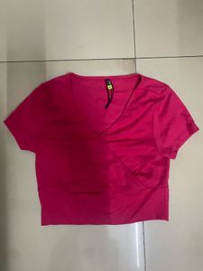 Bright Pink Cropped Wrap Top