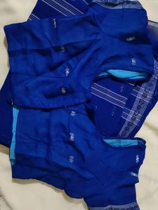 Elegant Blue Cotton Saree Diwali offer🔥