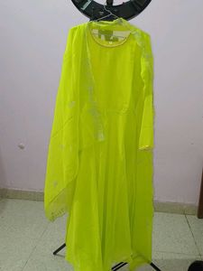 Lime Green Embroidered Anarkali