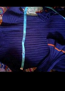Navy Blue Ribbed Dress with Orange Trim