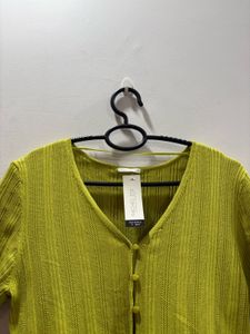 olive Green Ribbed Stretch Button-Down Top