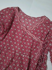 Chic Red Floral Print Kurta