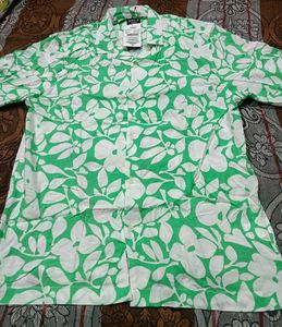 Green Floral Print Short Sleeve Shirt