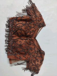 Brown Net blouse with tassels