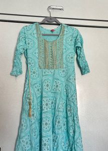 Teal Bandhani Print Kurta