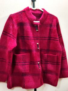imported luxury berry plaid women's cardigan/jacke