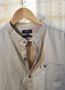 Men's Beige Band Collar Casual Shirt
