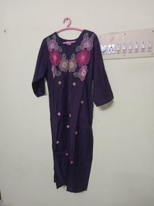 Embroidered Dark Purple Kurta