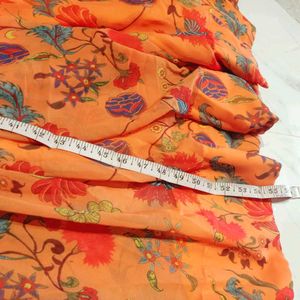 Beautiful Orange Floral Print Gown wth belt