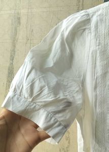 White Puff Sleeve Peplum Top