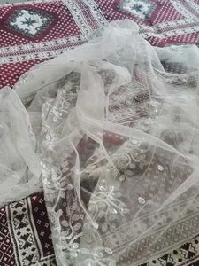Elegant White Sequined Dupatta