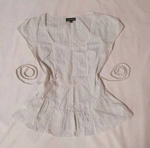 White Striped Peplum Top