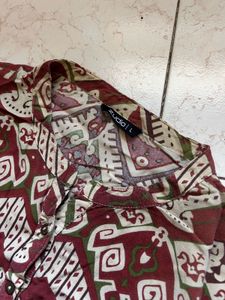 Maroon &amp; White Printed Kurta